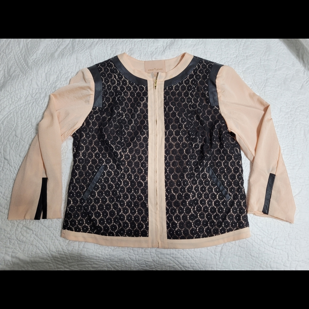 Jacket Gibson Latimer XL, nudish pink with black lace print and silk inside. - Picture 1 of 6